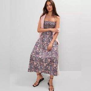 Ann Taylor Floral Maxi Dress in Pink and Navy